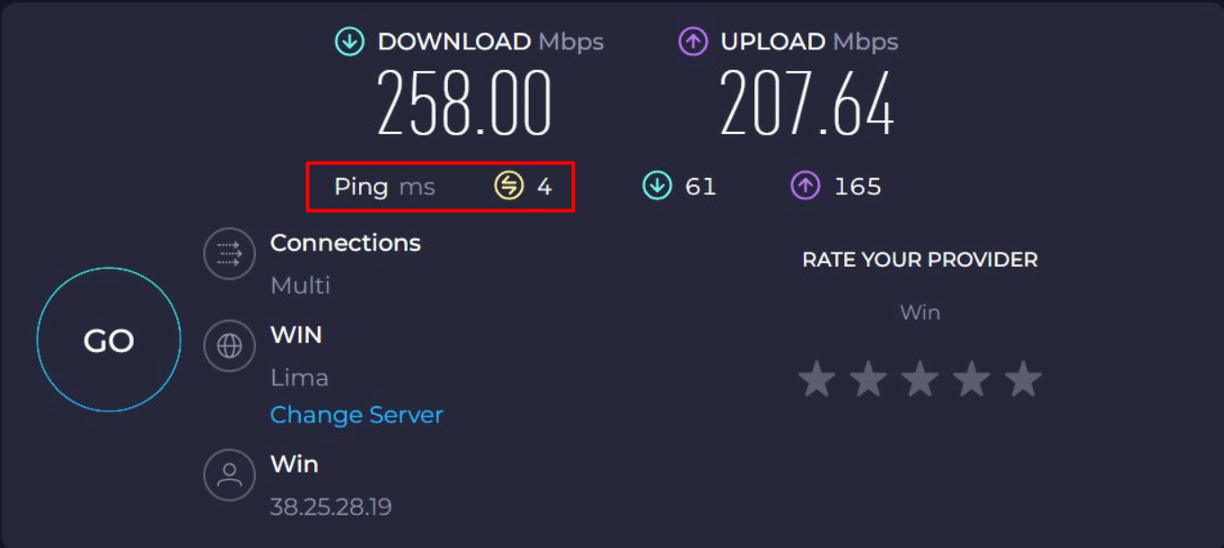 prueba de latencia y ping de win internet