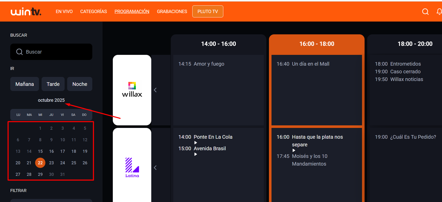 WINTV: 7 Funcionalidades que debes saber 2 elige un dia de contenido en wintv para grabar - WIN Internet