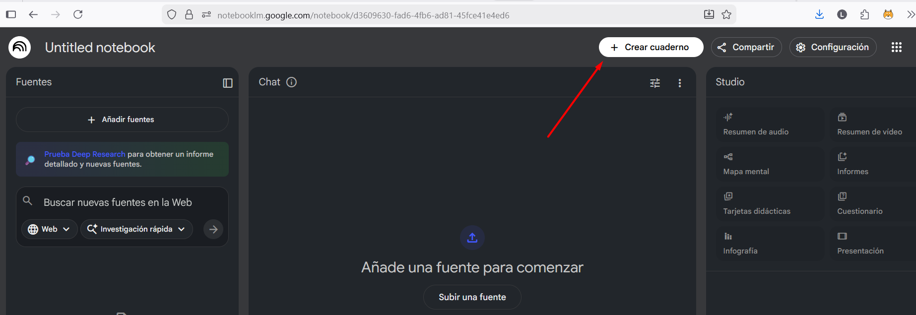 entrar a notebook lm y crear un nuevo cuadreno - WIN Internet