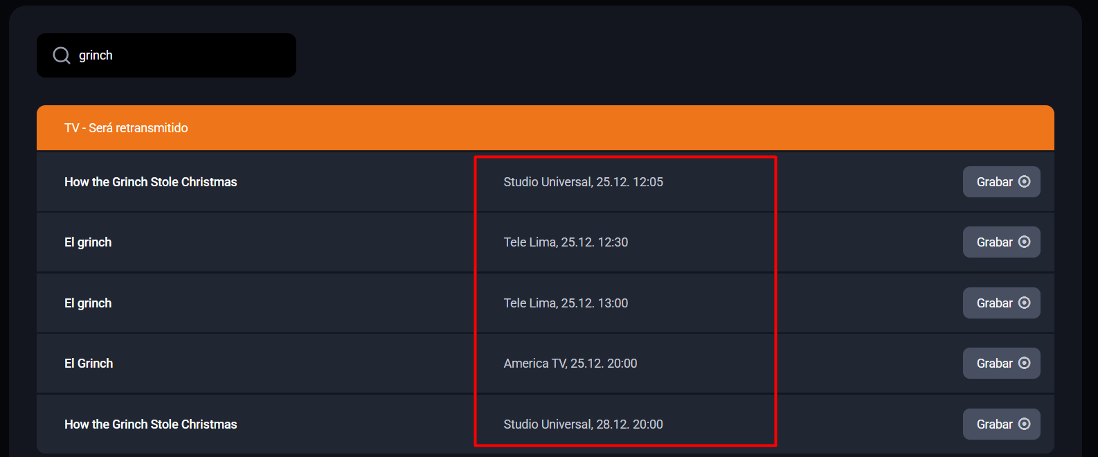 ver la pelicula navideña del grinch en wintv